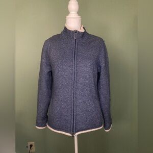 LL Bean Sweater Jacket Women’s Medium M Regular Blue Full Zip Lambswool Wool